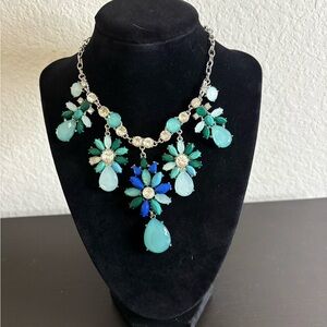 Charming Charlie turquoise color floral bib statement necklace and earrings. New